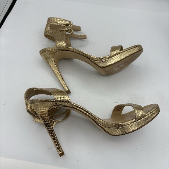 Michael Kors Heels Womens 10 Gold Snake Print Leather Stiletto 2 Ankle Strappy - Picture 7 of 10